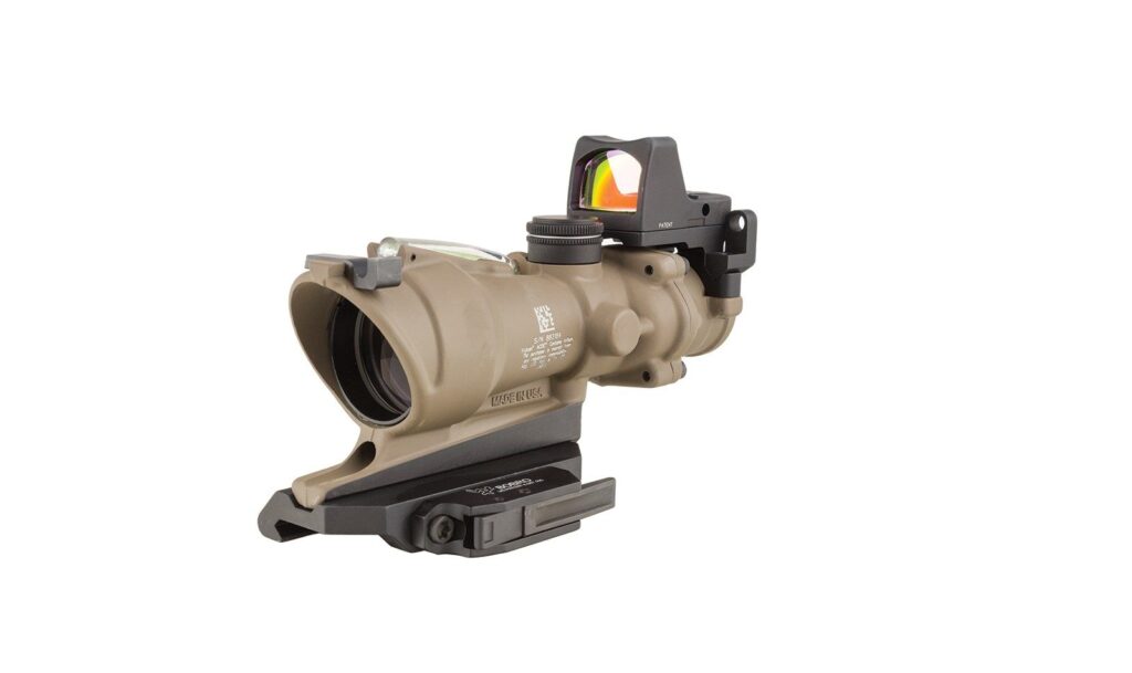 TRIJICON ACOG 4x32 ECOS Dual Illuminated Green Crosshair 5.56, with Backup Iron Sights, QR- Mount und LED 3,25MOA Red Dot RMR Type 2 - Cerakote FDE